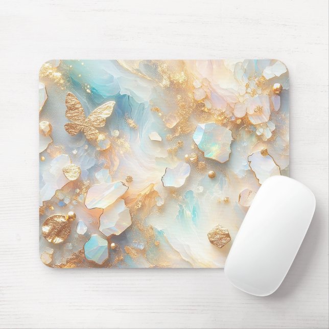 Mousepad Faux Holographic Opal Moonstone Dourada Butterfly (Com mouse)