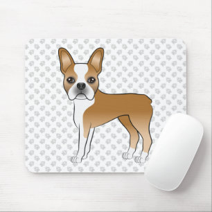Mousepad Fawn Boston Terrier Cartoon Dog & Cinza Paws