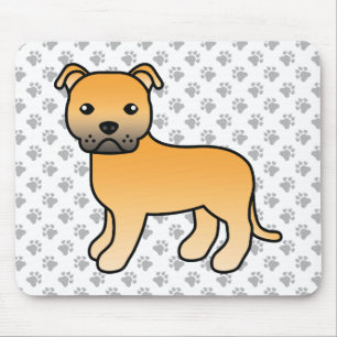 Mousepad Fawn English Staffie Cute Cartoon Dog & Paws