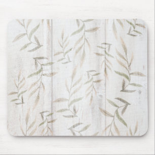 Mousepad Fazenda Botânica Branco Madeira Bege Folhas Rústic