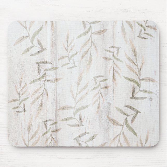 Mousepad Fazenda Botânica Branco Madeira Bege Folhas Rústic (Frente)