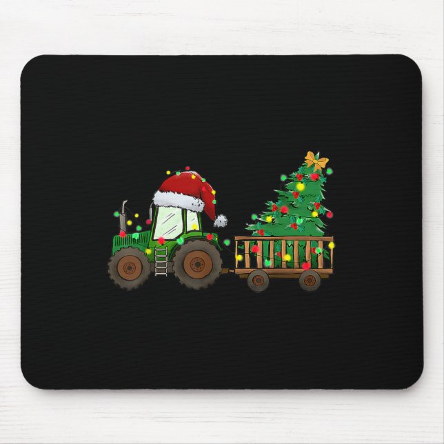 Mousepad Fazenda de Natal Trator Xmas Árvore Luz Santa Hat (Frente)