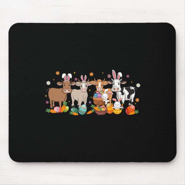 Mousepad Fazenda de Páscoa de Vaca Animal Fazendeiro Ovos d (Frente)