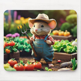 Mousepad Fazendeiro Adorável de Mouse no Jardim com Vegetai