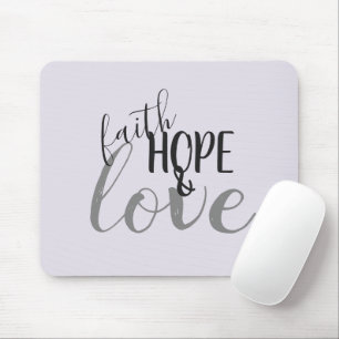 Mousepad Fé, Esperança & Amor Preto Cinza & Lavanda Suave