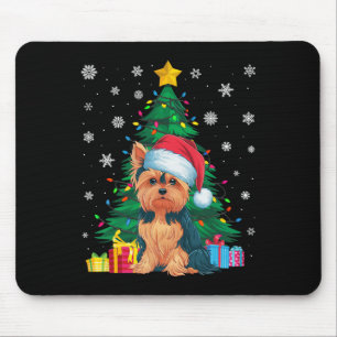 Mousepad Febre doce, árvore de Natal Luzes Yorkie Cachorro