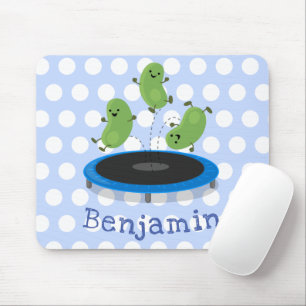 Mousepad Feijão verde-grão-branco em cartoon trampoline