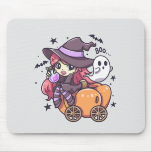 Mousepad Feiticeira Bonita Sentada numa Abóbora