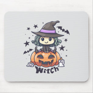 Mousepad Feiticeira Bonita Sentada numa Pumpkin - "Bruxa"