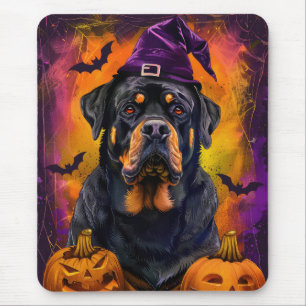 Mousepad Feiticeira De Cachorro E Abóbora De Rótweiler