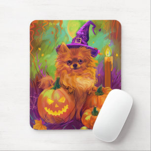 Mousepad Feiticeira De Dia das Bruxas E Abóbora De Pomerâni