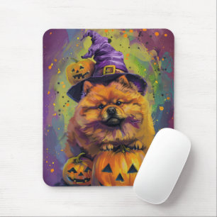 Mousepad Feiticeira de Halloween e Abóbora de Chow Spooky