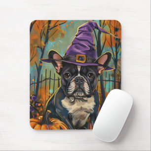 Mousepad Feiticeira de Halloween e Abóbora do Bulldog Franc