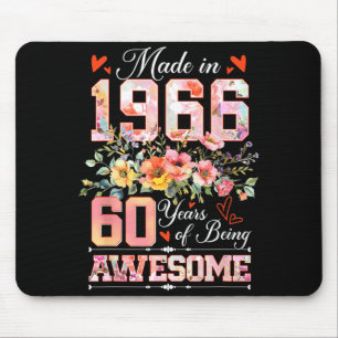 Mousepad Feito em 1966 floral 60º aniversário mulheres 60 a