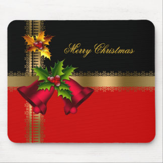 Mousepad Felicidade Natal Feriado Sinetes Vermelhos Preto D