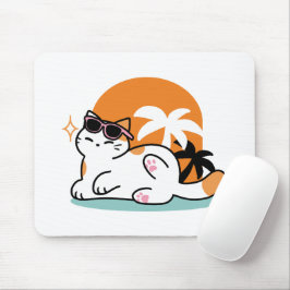 Mousepad Feline Fine no Sol - Gato Tropical Relaxado