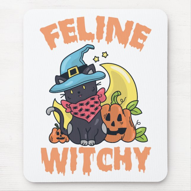 Mousepad Feline Witchy Funny Spooky Gatinho Gatinho (Frente)