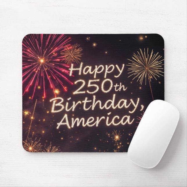 Mousepad Feliz 250º aniversário da América com fogos de art (Com mouse)