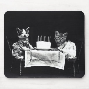 Mousepad Feliz aniversario a meow gatinhos de com bolo