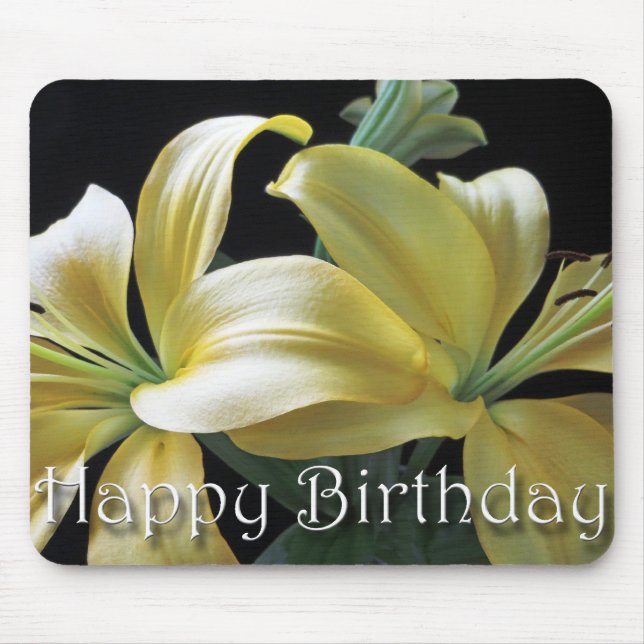Mousepad Feliz Aniversário Amarelo Lily Flower (Frente)