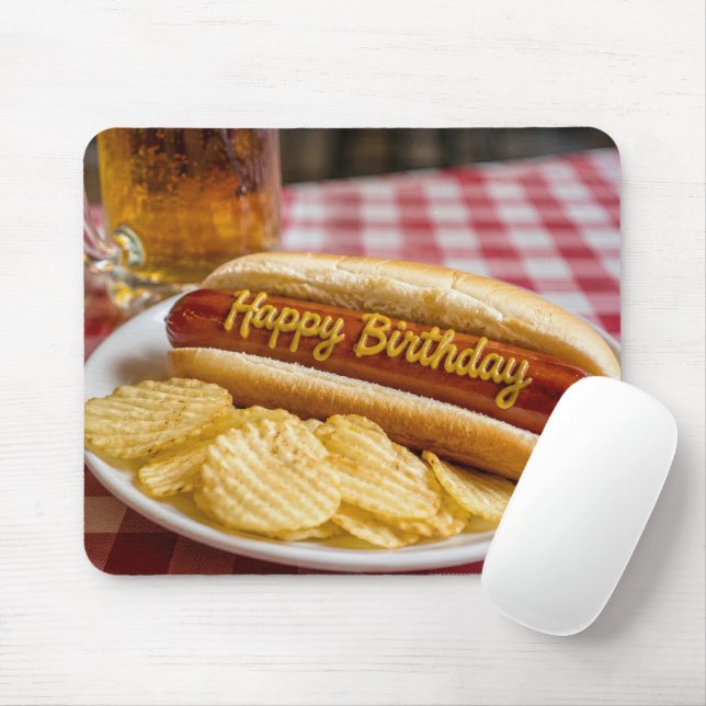 Mousepad Feliz Aniversário Cachorro Quente e Cerveja (Com mouse)