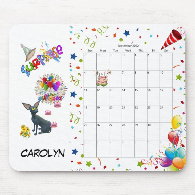 Mousepad Feliz Aniversário Calendário de Setembro de 2022 M (Frente)