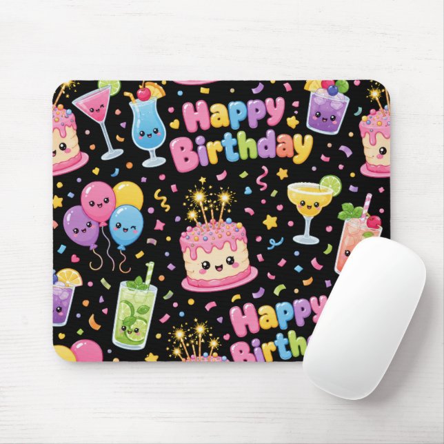 Mousepad Feliz Aniversário Cartoon Diversão (Com mouse)