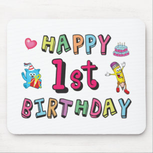 Mousepad Feliz aniversário de 1 ano para crianças de 1 ano