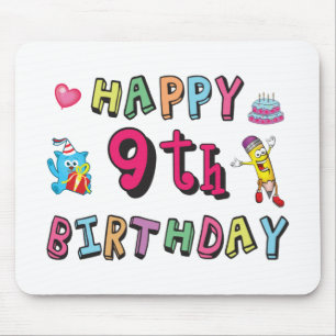 Mousepad Feliz aniversário de 9 anos para crianças de 9 ano