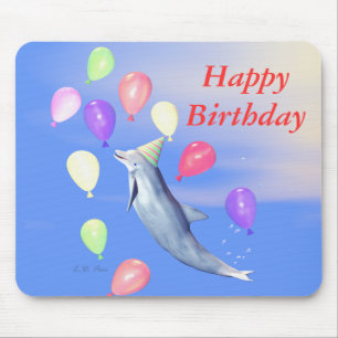 Mousepad Feliz aniversário do golfinho e balões