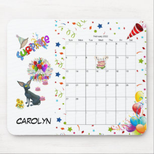 Mousepad Feliz Aniversário do Mouse Calendário de feverei