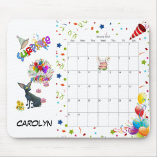 Mousepad Feliz Aniversário do Mouse Calendário de Janeiro