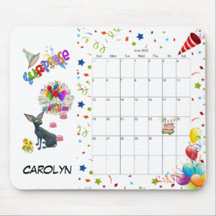 Mousepad Feliz Aniversário do Mouse Calendário de junho d