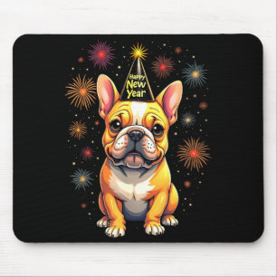 Mousepad Feliz Ano Novo 2025 Véspera Fogos de Artifício Cão