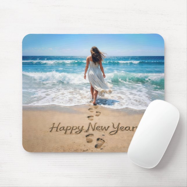 Mousepad Feliz Ano Novo com Mulher Entrando no Oceano (Com mouse)