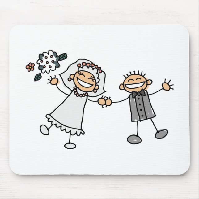 Mousepad Feliz Casal de Casamento de Cartoon (Frente)