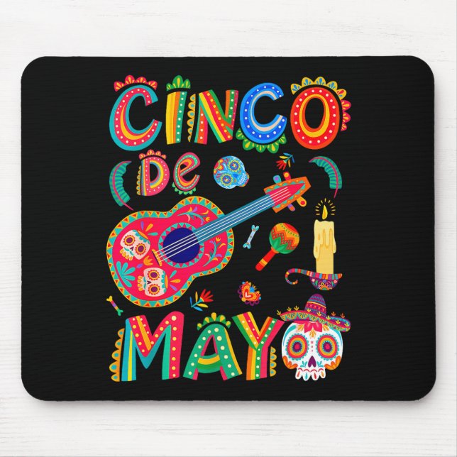 Mousepad Feliz cinco de maio sombrero mexicano violãoFeliz  (Frente)