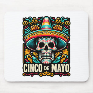 Mousepad Feliz Cinco De Mayo Skeleton Skull Sombrero Mexica
