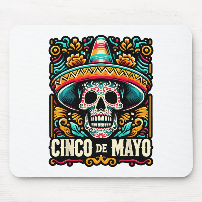 Mousepad Feliz Cinco De Mayo Skeleton Skull Sombrero Mexica (Frente)