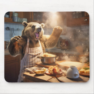 Mousepad Feliz Cozinhar de diversão animal do urso grizzle