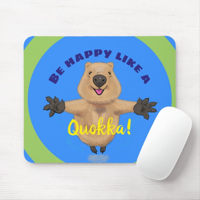 Mousepad Feliz design de desenho de quokka (Com mouse)