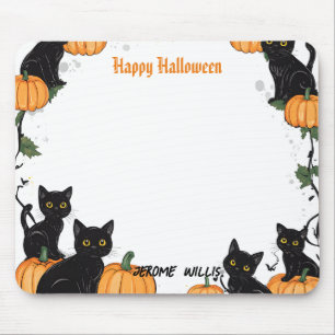 Mousepad Feliz Dia das Bruxas de Gatos Negros e Abóbora