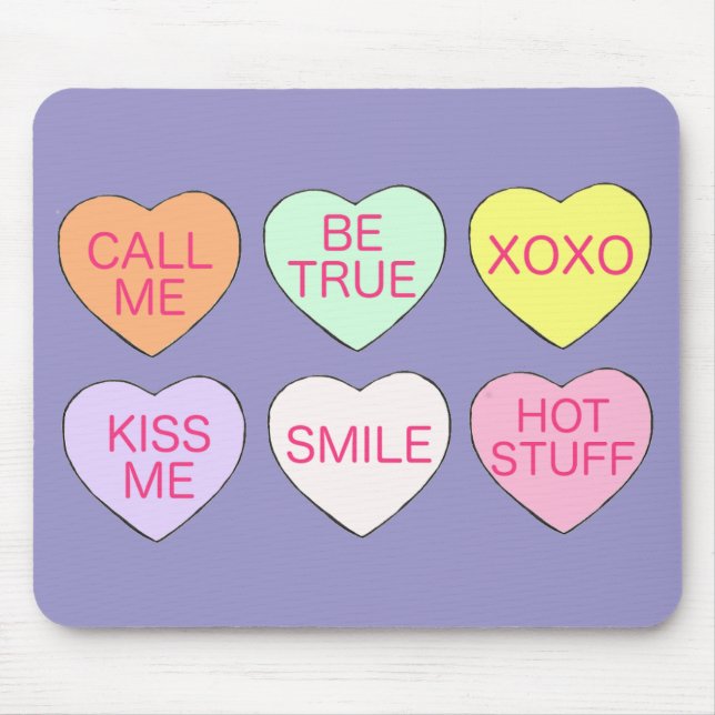 Mousepad Feliz dia de os namorados Pastel Candy Hearts Love (Frente)