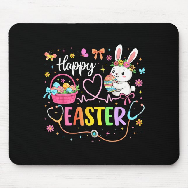 Mousepad Feliz Dia de Páscoa Enfermagem Bunny Orelhas Ovo E (Frente)