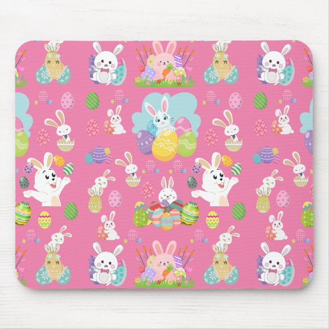 Mousepad Feliz dia de Páscoa - Padrão Coelho Engraçado e Ov (Frente)