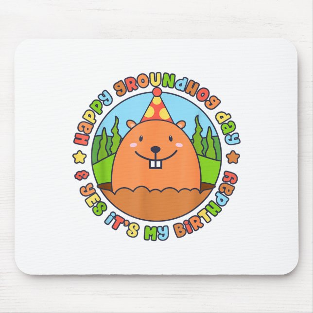 Mousepad Feliz Dia do Groundhog e Sim É a Minha Festa de An (Frente)