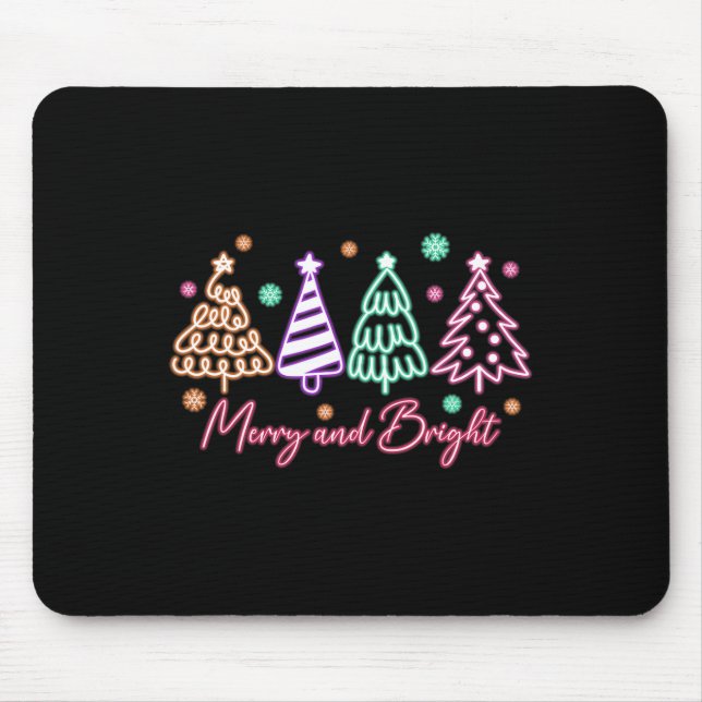 Mousepad Feliz E Árvore Brilhante Natal De Neon (Frente)