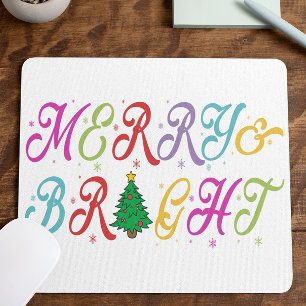 Mousepad Feliz e Árvore de Natal Colorida Festiva