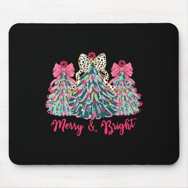 Mousepad Feliz E Árvores De Natal Brilhantes Com Arcos Rosa (Frente)