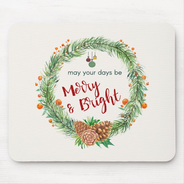 Mousepad Feliz e coroa de natal brilhante (Frente)